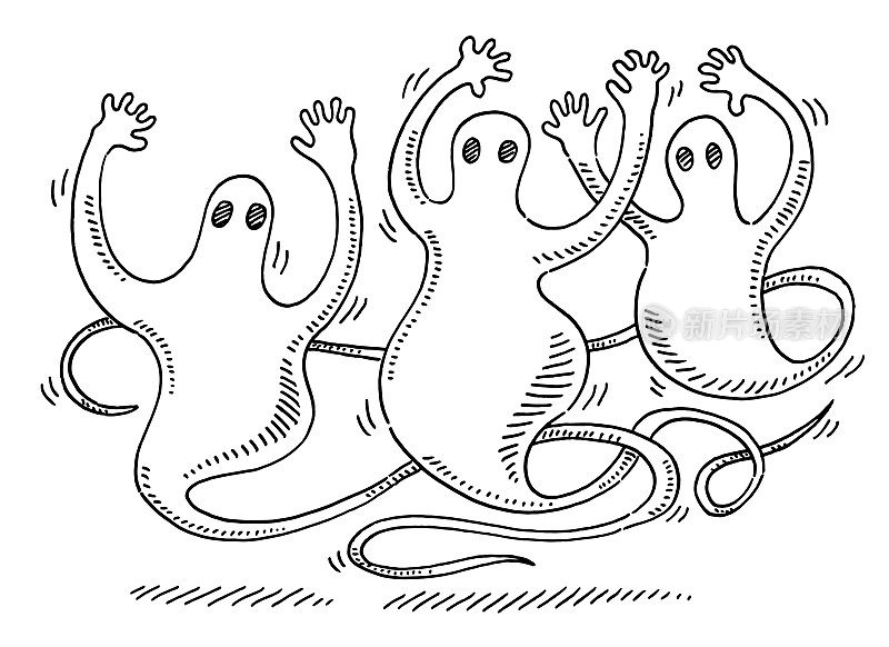 Three Cartoon Ghosts Drawing